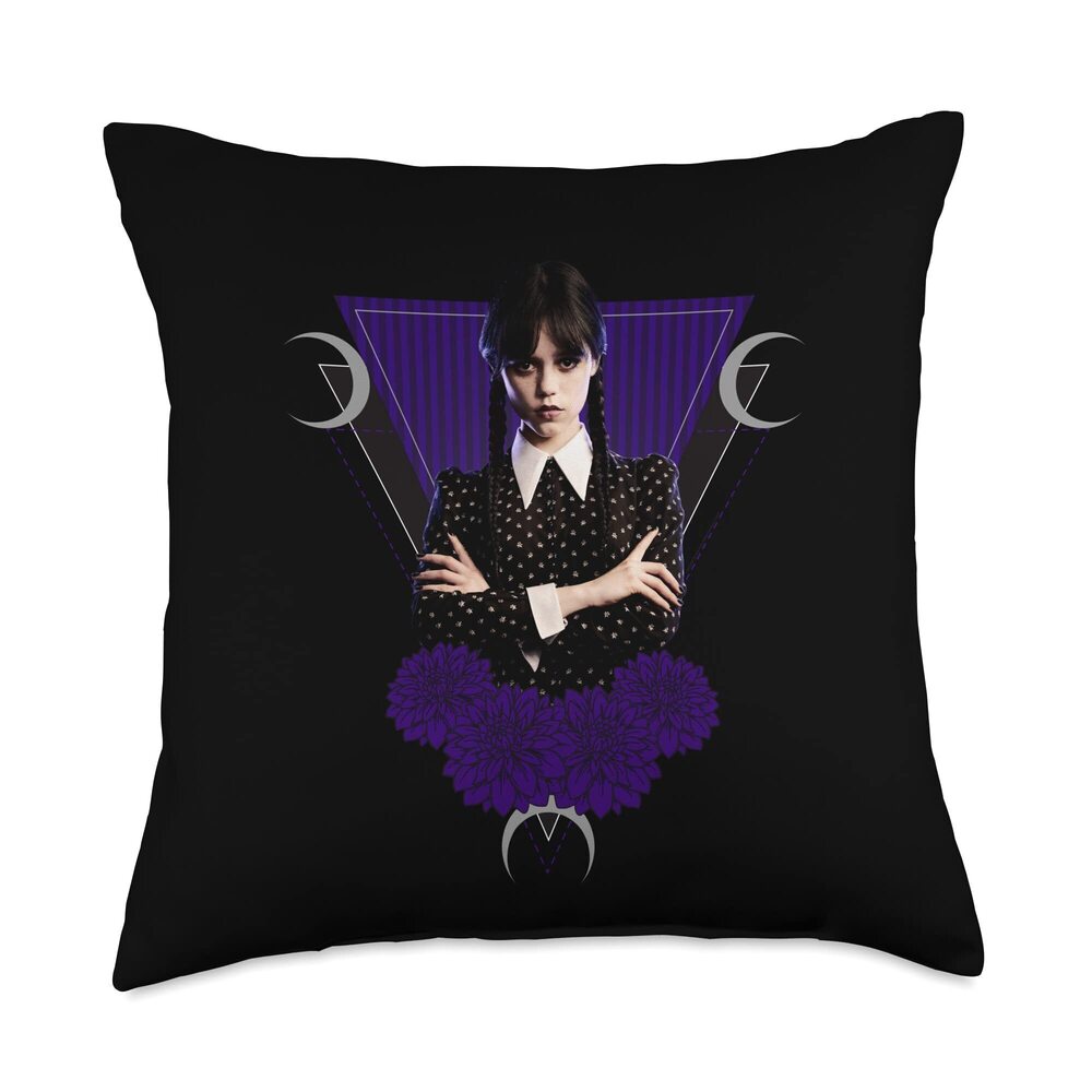 9412 Black Dahlias and Moons Throw Pillow